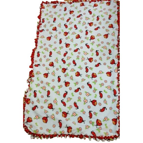 Lap Throw Blanket Handmade Fleece Tied Fringe Double Layer 30 x 56 Ladybug - Picture 3 of 6